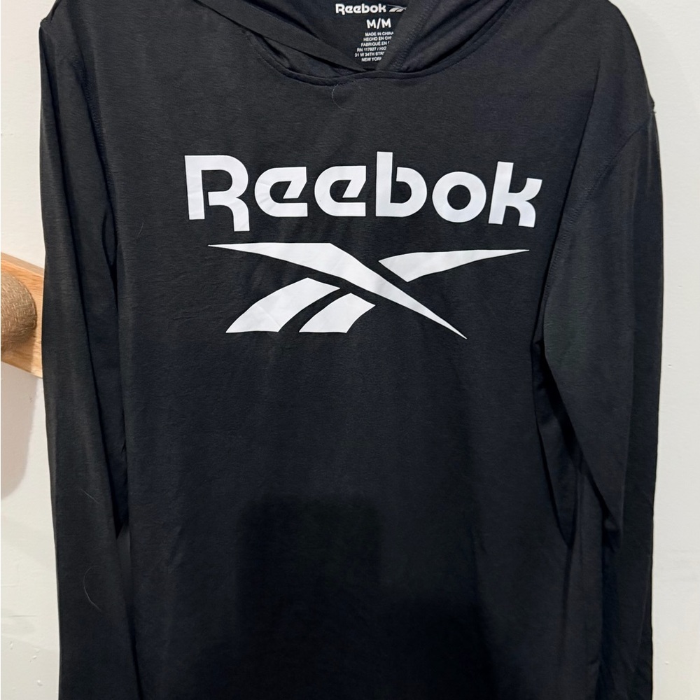 Reebok Black and White Logo Long Sleeve Hoodie
